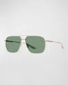 Barton Perreira X 007 Men's Royale Double-bridge Titanium Aviator Sunglasses In Gold Bottle Green