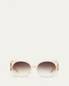 Barton Perreira X Sarah Hoover Delia Champagne Acetate Square Sunglasses In Champagne Smokey Topaz
