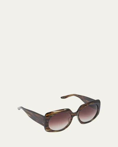Barton Perreira X Sarah Hoover Delia Tortoise Acetate Square Sunglasses In Sulcata Tortoise Smokey Topaz