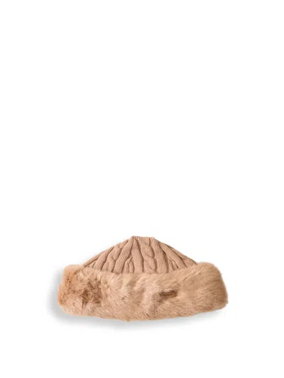 Barts Faux Fur Cable Knit Hat Light Brown