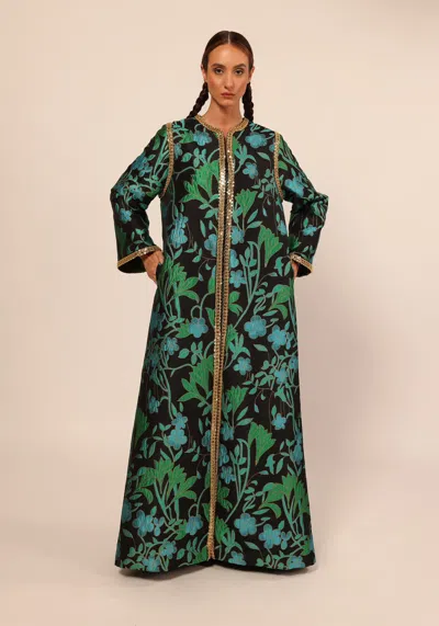 Baruni Aziza Luxury Jacquard Abaya In Blue