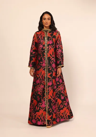 Baruni Aziza Luxury Jacquard Abaya In Burgundy