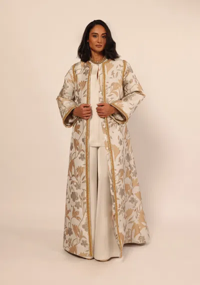 Baruni Aziza Luxury Jacquard Abaya In Off White