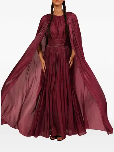 Baruni Basima Cape-sleeve Maxi Dress In Burgundy