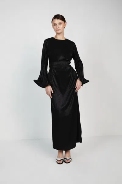 Baruni Catmint Metallic Evening Dress In Black