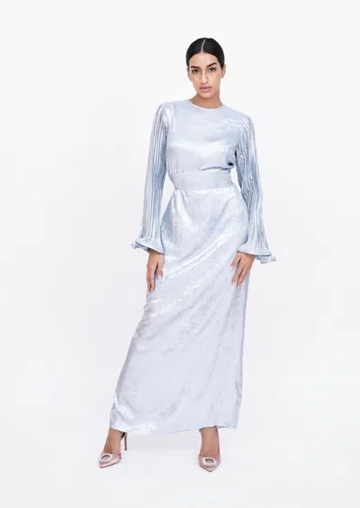 Baruni Catmint Metallic Evening Dress In Silver
