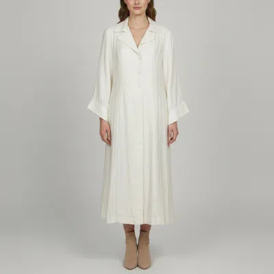 Pre-owned Baruni Cream Textured Silk Blend Button Front Maxi Shirt Dress L