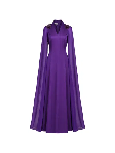 Baruni Diala Bead-embellished Cape-sleeve Maxi Dress In Purple