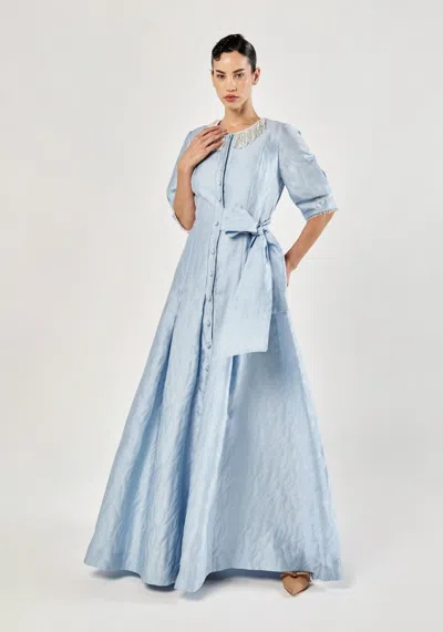 Baruni Farrah Jacquard Shirt Gown. In Blue