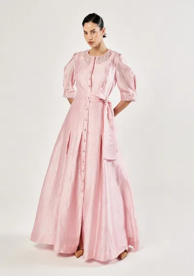Baruni Farrah Jacquard Shirt Gown. In Pink