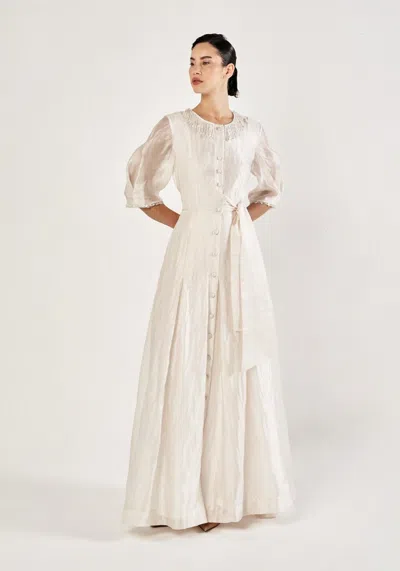 Baruni Farrah Jacquard Shirt Gown. In White