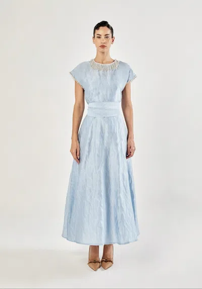 Baruni Felicity Jacquard Occasion Dress. In Sky Blue
