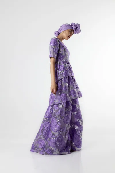 Baruni Floral Jacquard Dress In Blue