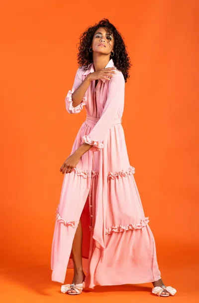Baruni Georgette Button-down Maxi Dress In Pink