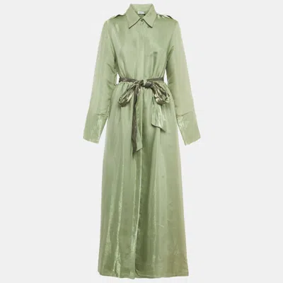 Pre-owned Baruni Green Crepe Shimmer Shirt Maxi Dress M