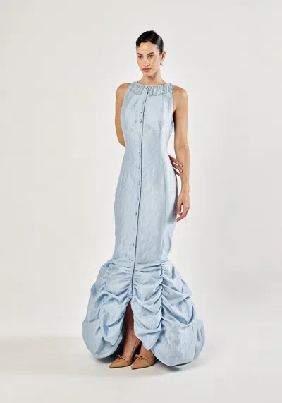 Baruni Gwyneth Jacquard Evening Gown In Blue