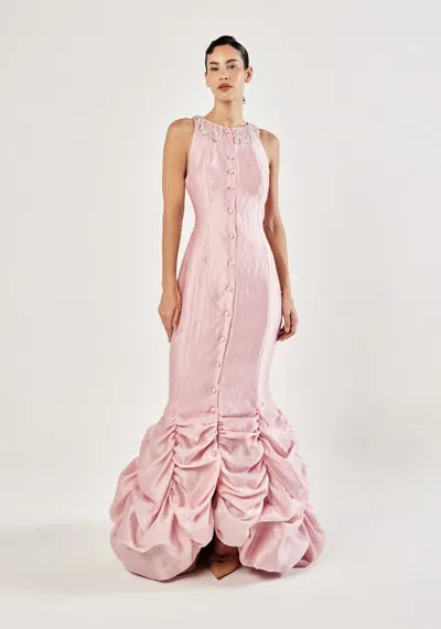 Baruni Gwyneth Jacquard Evening Gown In Pink