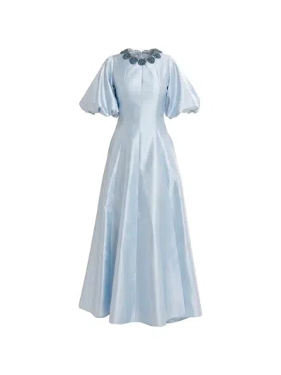 Baruni Jawher Beaded-collar Maxi Gown In Blue