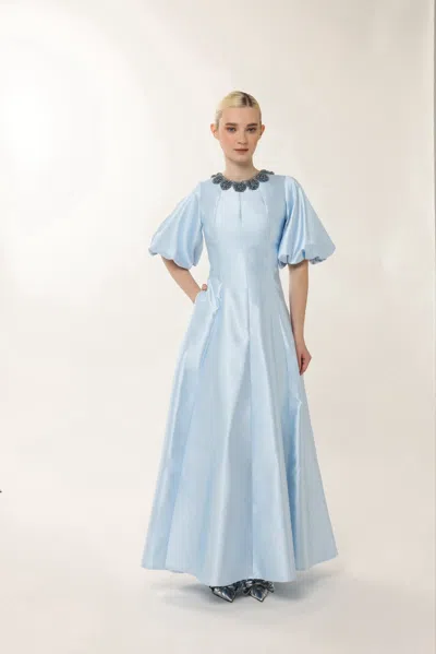 Baruni Jawher: Celeste Bloom Taffeta Gown In Blue