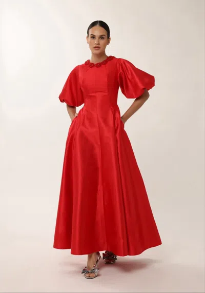 Baruni Jawher: Celeste Bloom Taffeta Gown In Red