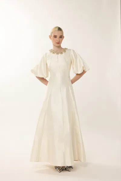 Baruni Jawher: Celeste Bloom Taffeta Gown In White