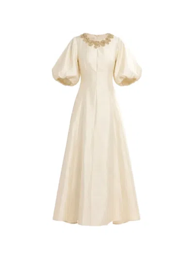 Baruni Jawher Embellished Puff-sleeve Maxi Gown In Neutral
