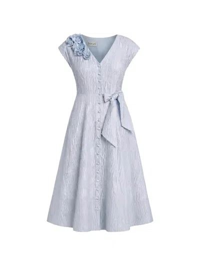 Baruni Johara Floral-appliqué Bow-detail Midi Dress In Blue