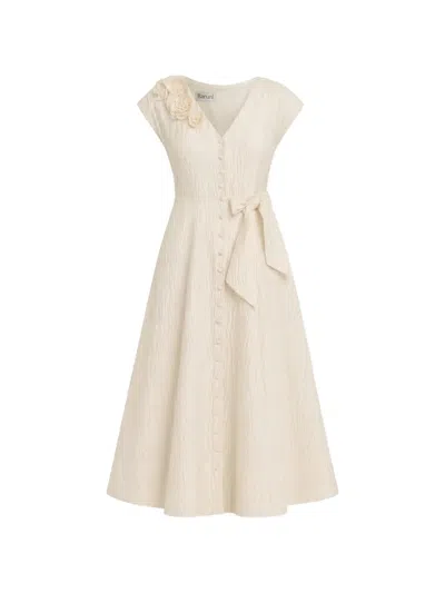 Baruni Johara Floral-detail Bow-fastening Midi Dress In Neutral