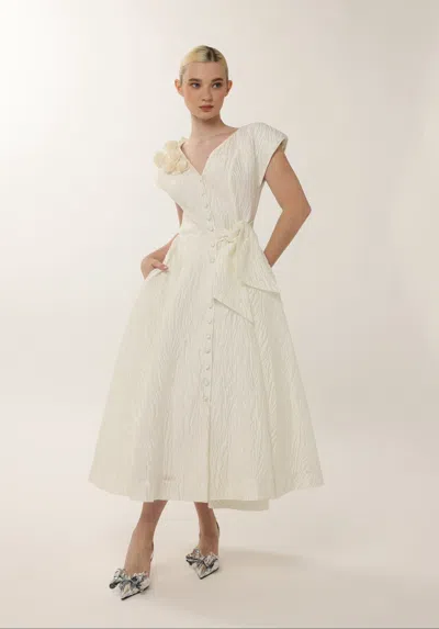 Johara Jacquard Midi Dress In White from Baruni