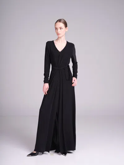 Baruni Jouri Dress – Metallic Long Sleeve Evening Derss In Black