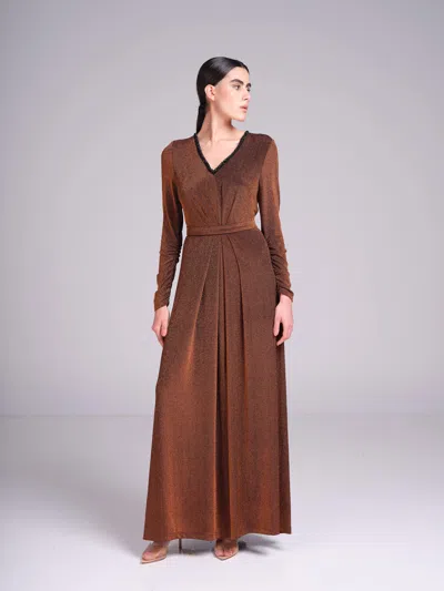 Baruni Jouri Dress – Metallic Long Sleeve Evening Derss In Bronze