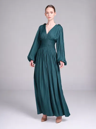 Baruni Layan Dress – V-neck Maxi Wedding Guest Dress In Deep Green