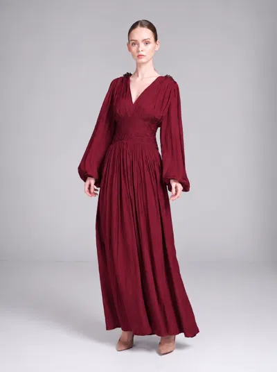 Baruni Layan Dress – V-neck Maxi Wedding Guest Dress In Maroon
