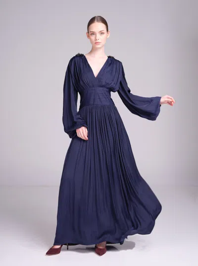 Baruni Layan Dress – V-neck Maxi Wedding Guest Dress In Navy