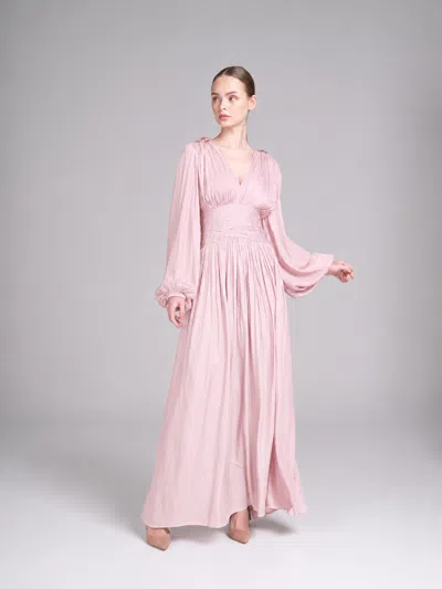Baruni Layan Dress – V-neck Maxi Wedding Guest Dress In Pink