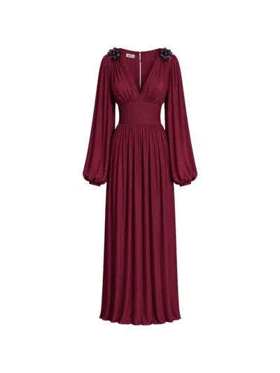 Baruni Layan Floral-embellished Pleated Maxi Dress In Burgundy