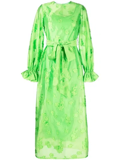 Baruni Lena Floral-embroidered Maxi Dress In 绿色