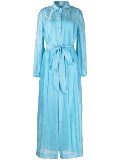 Baruni Lobelia Belted Organza Shirtdress In Blue