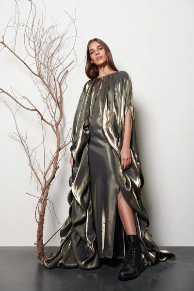 Baruni Long Gathered Cape In Deep Green