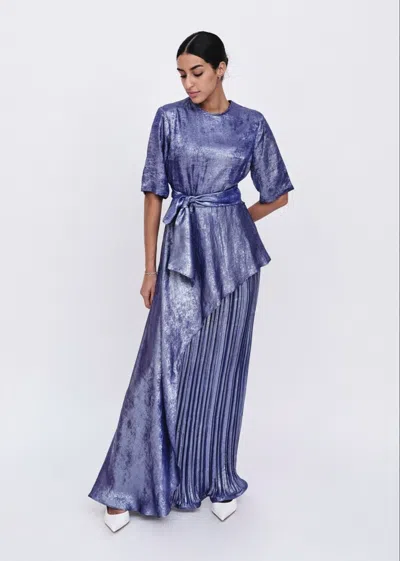 Baruni Marigold Metallic Occasion Dress In Blue