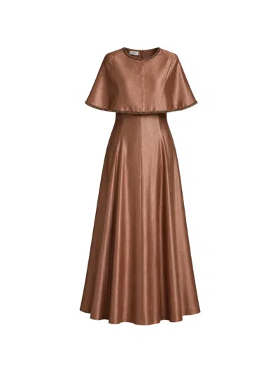 Baruni Maxi Beaded-trim Cape-style Dress In Brown