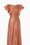 Baruni Maxi Dress With Gathered Sleeves. In Bronze