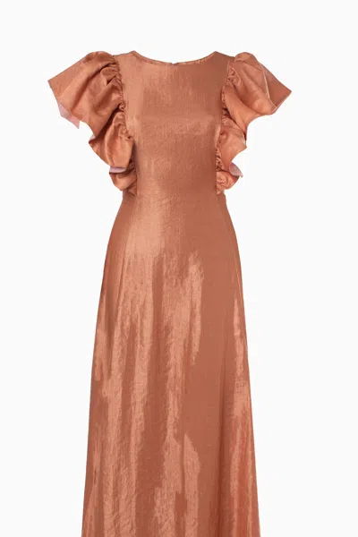 Baruni Maxi Dress With Gathered Sleeves. In Bronze