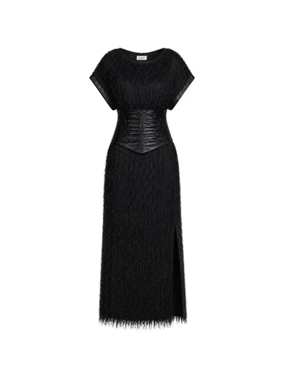 Baruni Maxi Razan Fringed Corset-waist Dress In Black