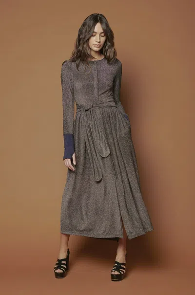 Baruni Midi Dress With Contrasting Cuffs In Gray