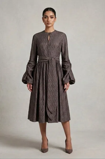Baruni Midi Dress With Gathered Sleeves. In Black