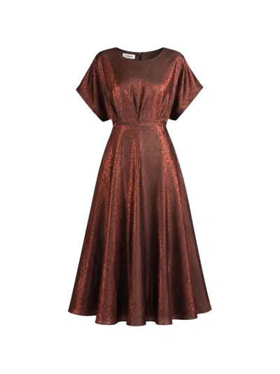 Baruni Midi Ruba Metallic-effect Flared Dress In Burgundy