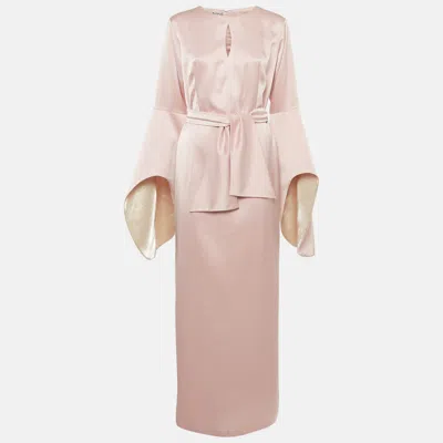 Baruni Pink Satin Sleeve Detail Belted Alchemilla Maxi Dress