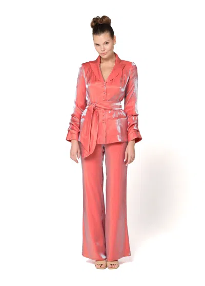 Baruni Querida Set: Long Sleeve Jacket And Wide Leg Pants For Weddings In Red