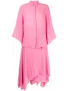 Baruni Raw-cut Edge Shirt And Wrap Skirt Set In Pink